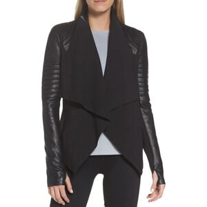 Blanc Noir Drape Front Moto Jacket Faux Leather Goth Quilted Coat